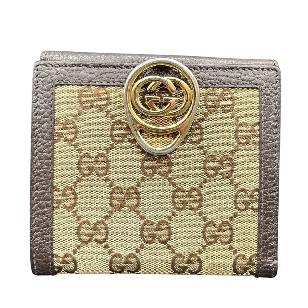 Gucci Brown/Beige GG Canvas & Leather Interlocking Icon French Wallet